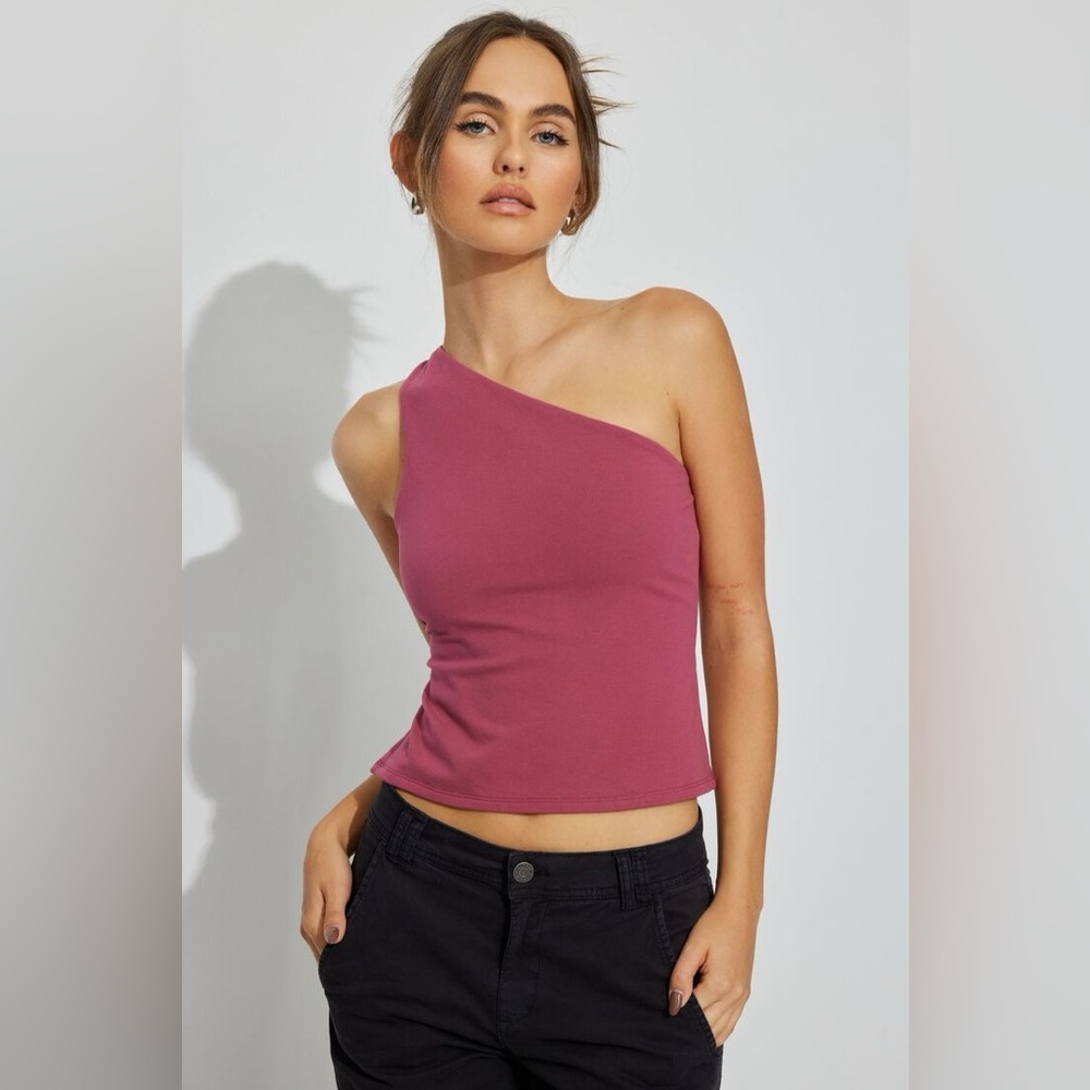 Garage Apron Back One Shoulder Tank in Dry Rose